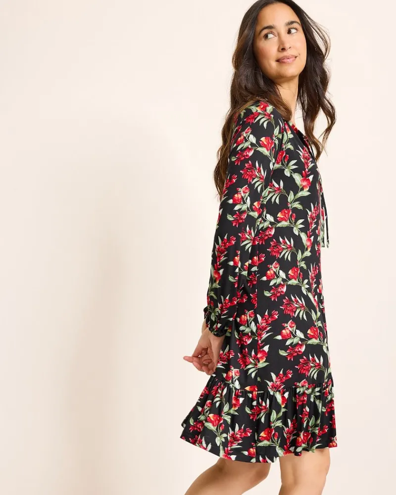 Tommy Bahama Jersey Long-Sleeve Short Sleep Dress Black Cherry Sale