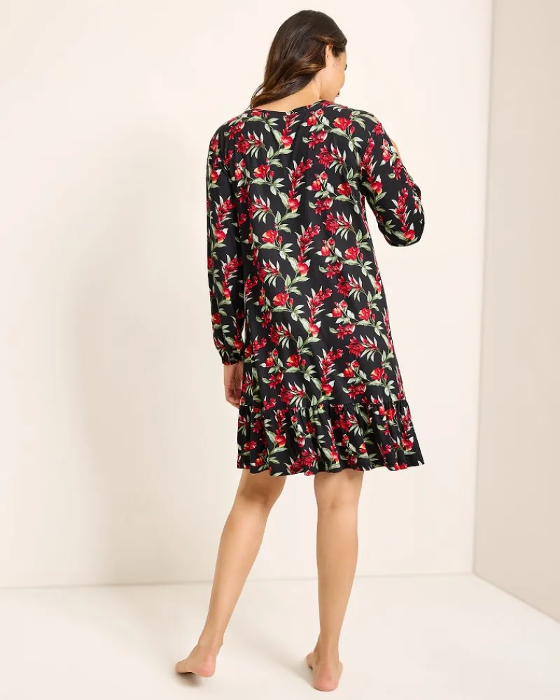 Tommy Bahama Jersey Long-Sleeve Short Sleep Dress Black Cherry Sale