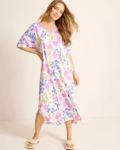 Tommy Bahama Jersey Short-Sleeve Maxi Sleep Caftan Ivory Sale