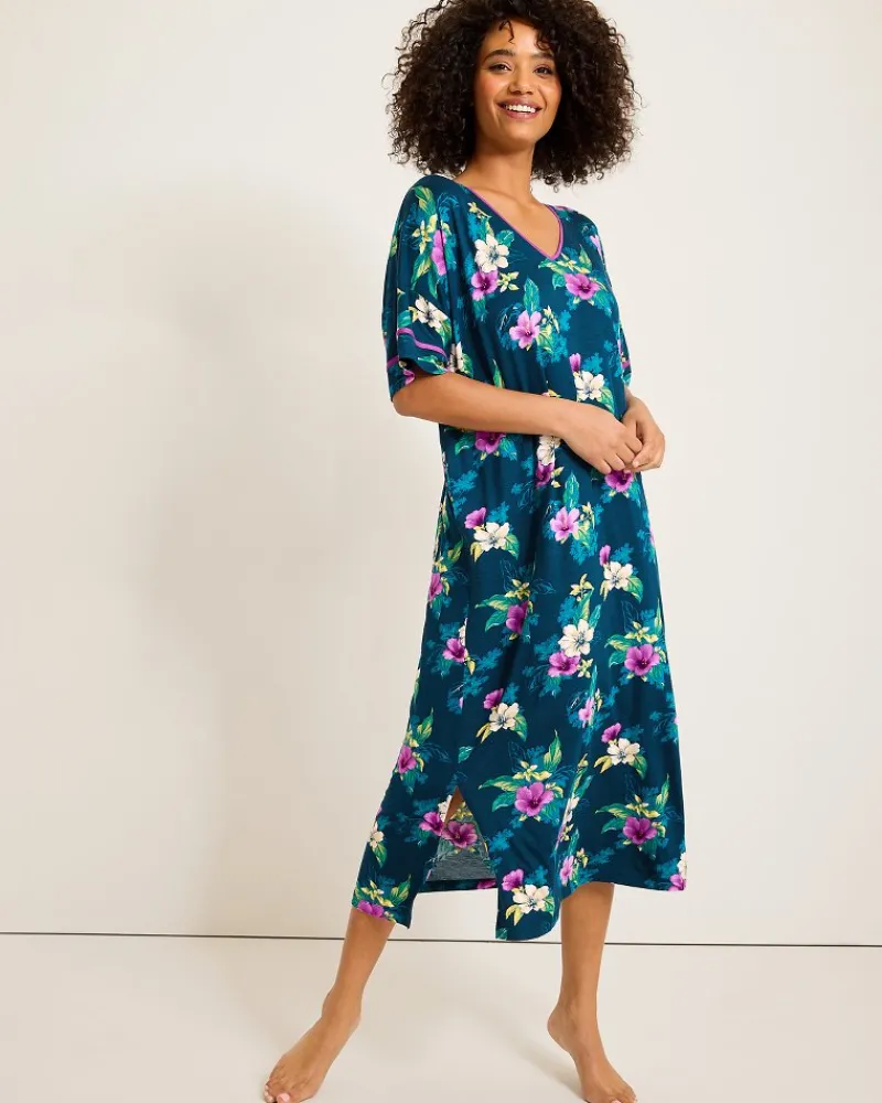 Tommy Bahama Jersey Short-Sleeve Maxi Sleep Caftan Summer Night Best