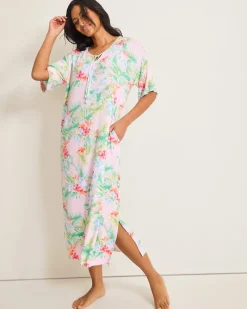 Tommy Bahama Jersey Short-Sleeve Maxi Sleep Caftan Pale Pink New