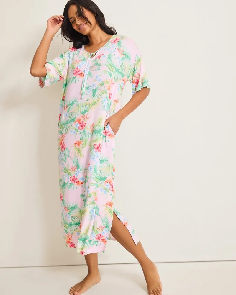 Tommy Bahama Jersey Short-Sleeve Maxi Sleep Caftan Pale Pink New