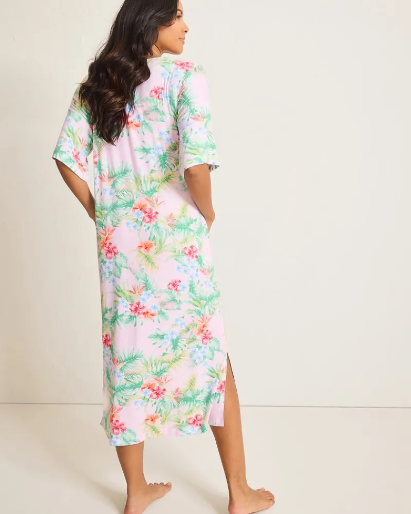 Tommy Bahama Jersey Short-Sleeve Maxi Sleep Caftan Pale Pink New