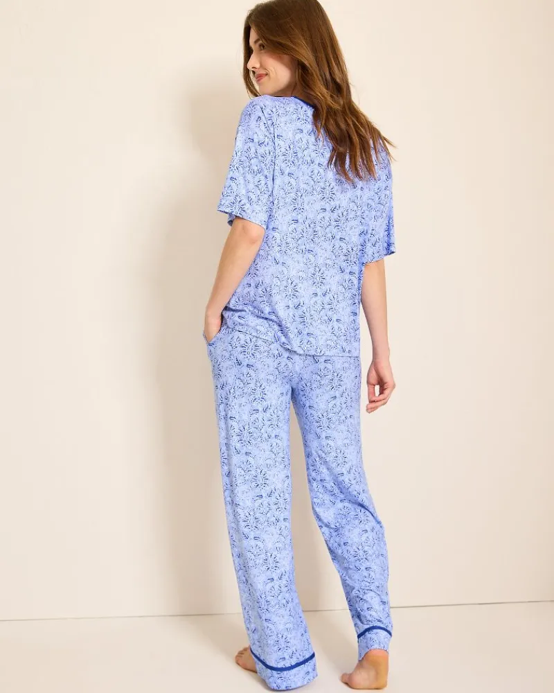 Tommy Bahama Jersey V-Neck Top & Pants Pajama Set Periwinkle Clearance