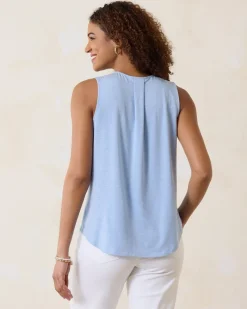 Tommy Bahama Kauai Box Pleat Tank Top Light Sky Hthr Clearance