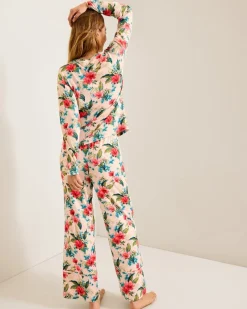 Tommy Bahama Knit Long Sleeve & Pants Pajama Set Coconut Cream Sale