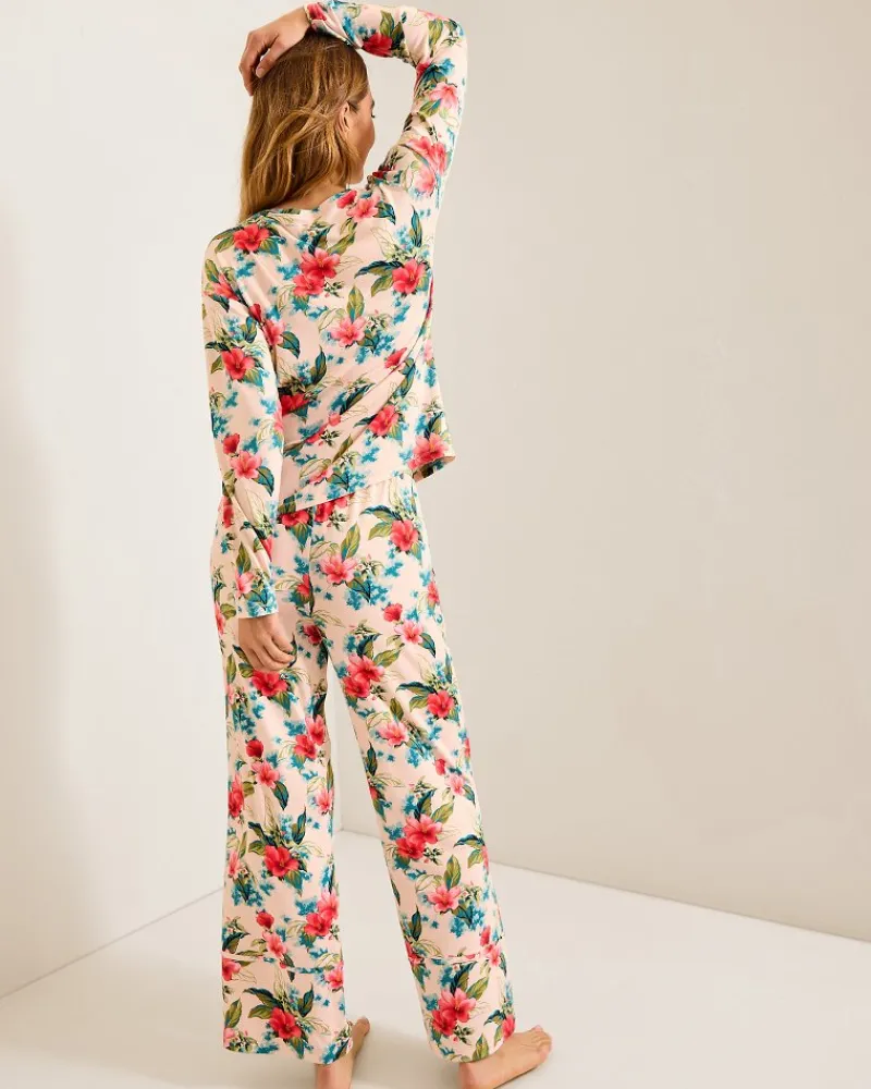 Tommy Bahama Knit Long Sleeve & Pants Pajama Set Coconut Cream Sale