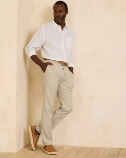 Tommy Bahama Latigo Beach Linen-Blend Flat-Front Pants Stone Khaki Outlet