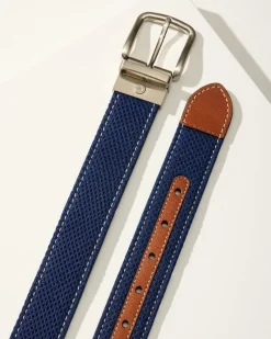 Tommy Bahama Leather Mesh Reversible Performance Belt Navy/Tan Discount