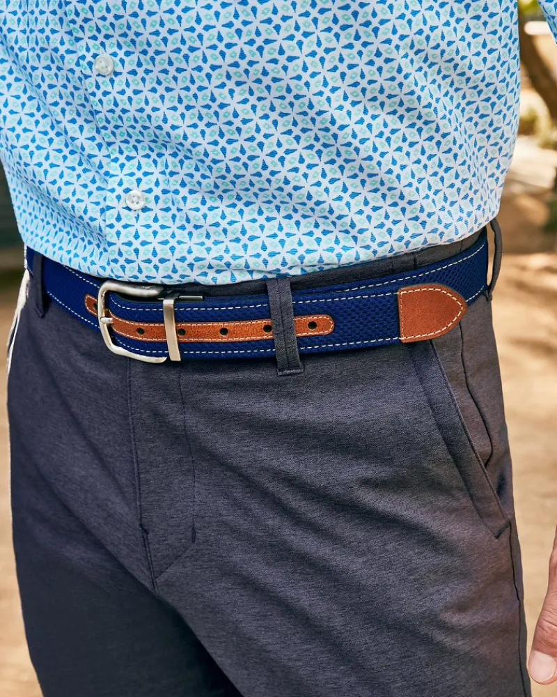 Tommy Bahama Leather Mesh Reversible Performance Belt Navy/Tan Discount