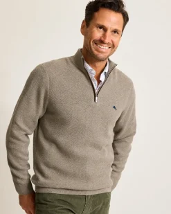 Tommy Bahama Marlin Luxe Half-Zip Sweater Brindle Taupe Heather Sale