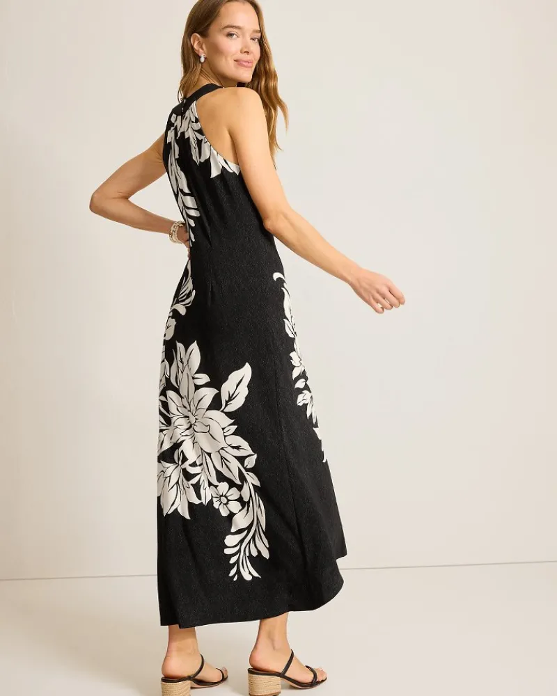 Tommy Bahama Midnight Sea Halter Maxi Dress Black New