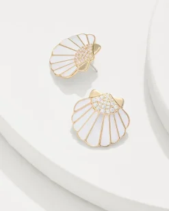 Tommy Bahama Moments in Paradise Mother of Pearl and Shell Statement Earrings Gold Hot