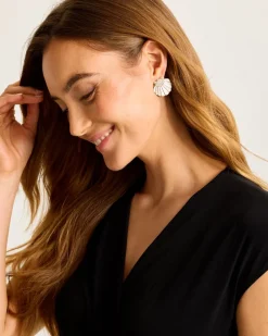 Tommy Bahama Moments in Paradise Mother of Pearl and Shell Statement Earrings Gold Hot