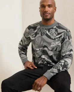 Tommy Bahama Monstera Camouflage Crew Sweater Heather Grey Outlet