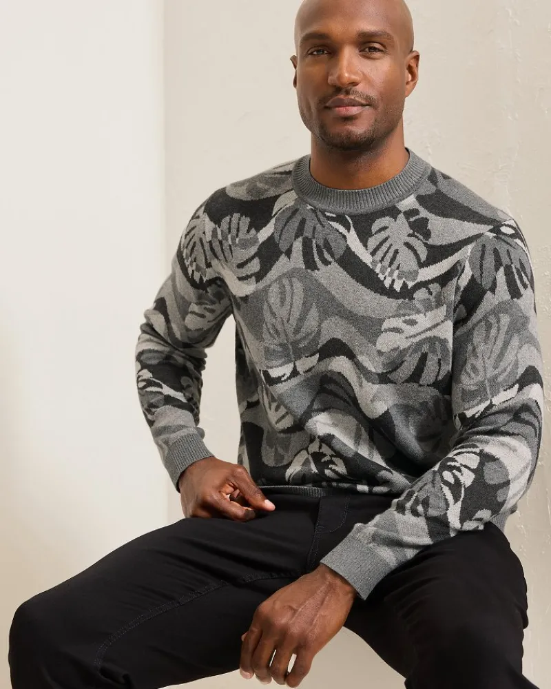 Tommy Bahama Monstera Camouflage Crew Sweater Heather Grey Outlet