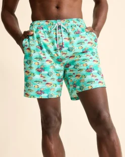 Tommy Bahama Naples Fintastic 6-Inch Swim Trunks Kohala Teal New