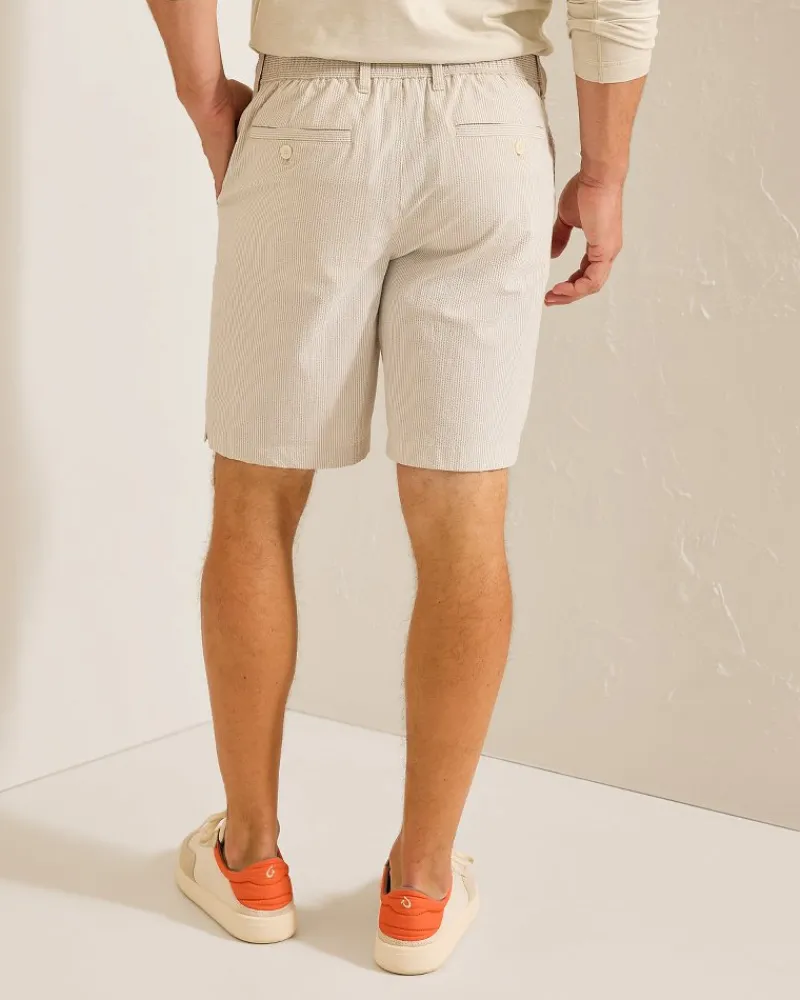 Tommy Bahama Nova Wave Seersucker Sand Stripe 9-Inch Shorts Stone Khaki