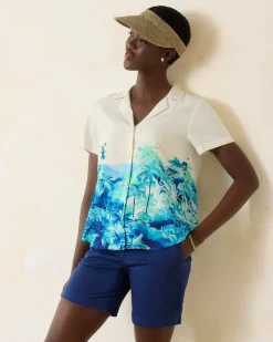 Tommy Bahama Oceanside Views Talulla Silk Camp Shirt Coconut Hot