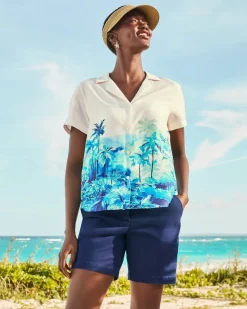 Tommy Bahama Oceanside Views Talulla Silk Camp Shirt Coconut Hot