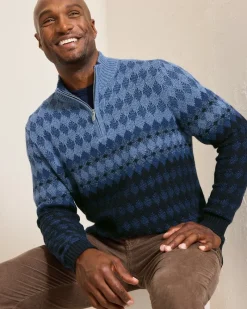 Tommy Bahama Ombré Argyle Half-Zip Sweater Navy Clearance