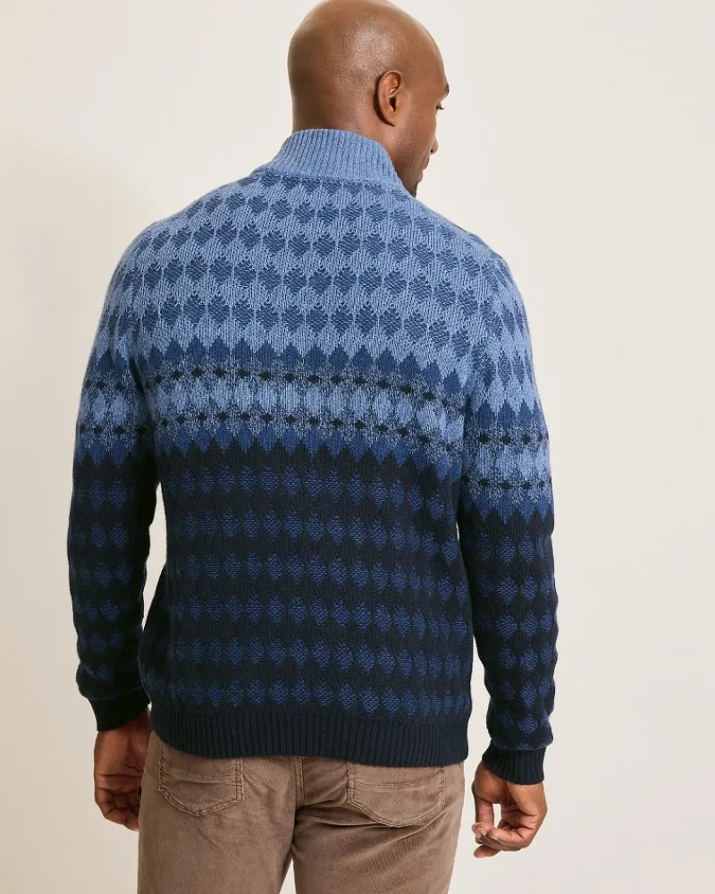 Tommy Bahama Ombré Argyle Half-Zip Sweater Navy Clearance