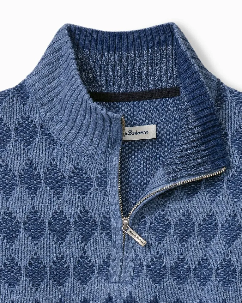 Tommy Bahama Ombré Argyle Half-Zip Sweater Navy Clearance