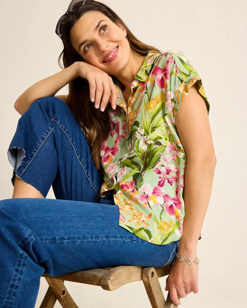 Tommy Bahama Orchid Bay Silk Camp Shirt Polished Pine Outlet