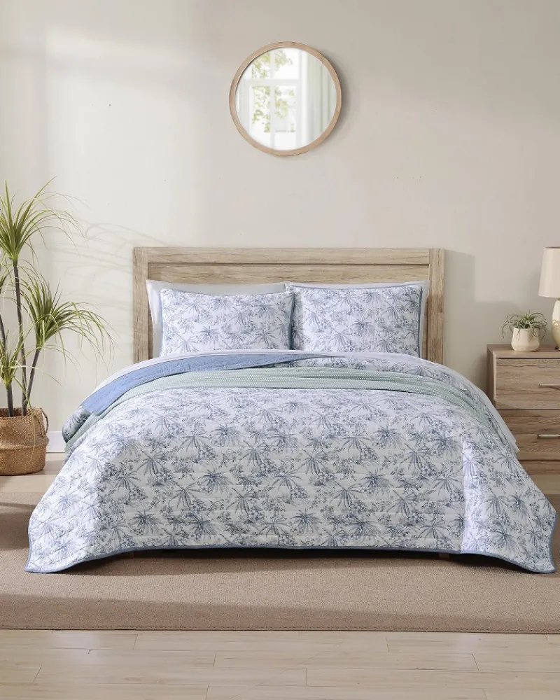 Tommy Bahama Pen and Ink Palm Reversible 2-Piece Twin Quilt Set Indigo Outlet
