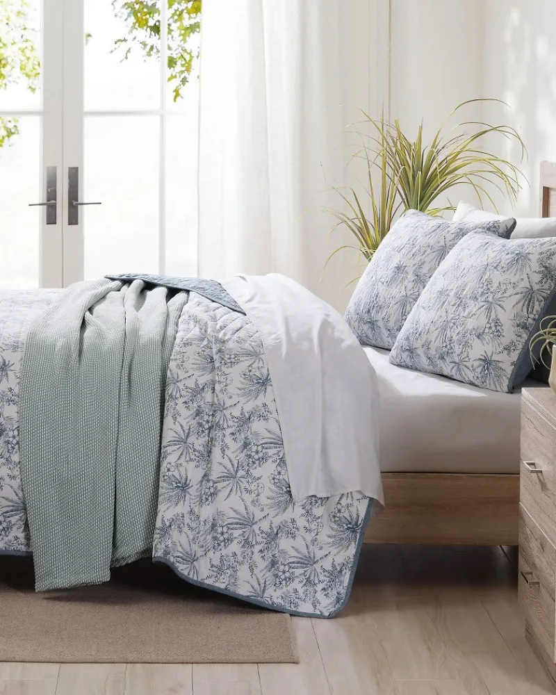 Tommy Bahama Pen and Ink Palm Reversible 2-Piece Twin Quilt Set Indigo Outlet