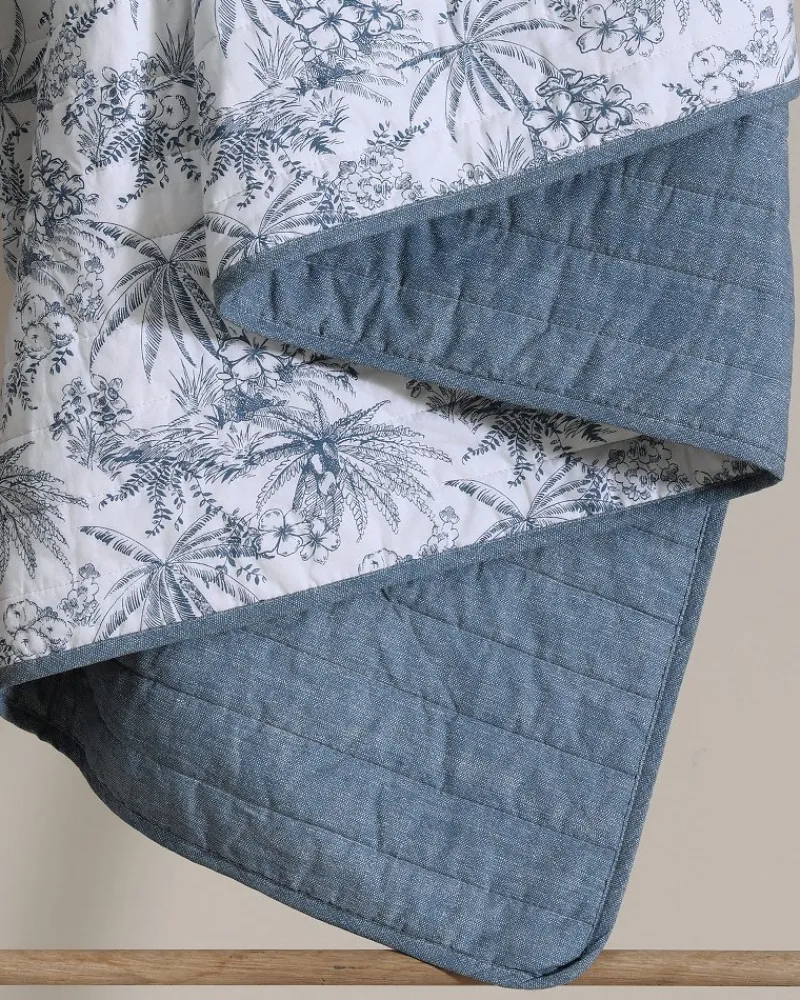 Tommy Bahama Pen and Ink Palm Reversible 2-Piece Twin Quilt Set Indigo Outlet