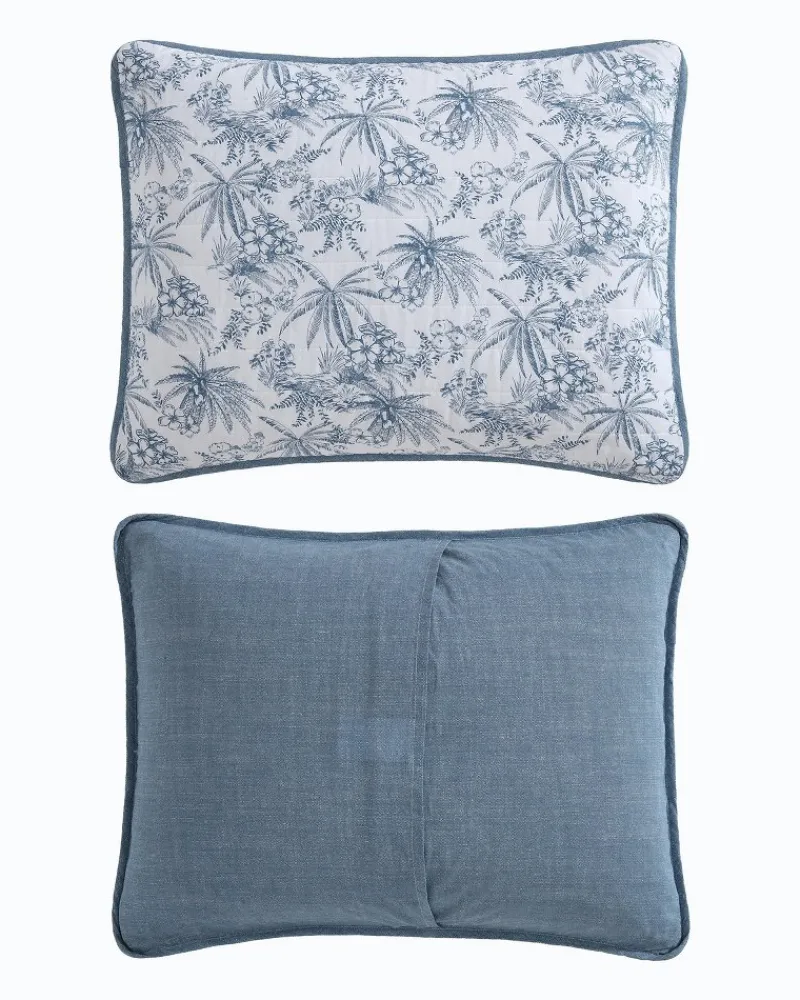 Tommy Bahama Pen and Ink Palm Reversible 2-Piece Twin Quilt Set Indigo Outlet