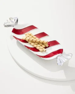 Tommy Bahama Peppermint Candy Dish Red/White Discount