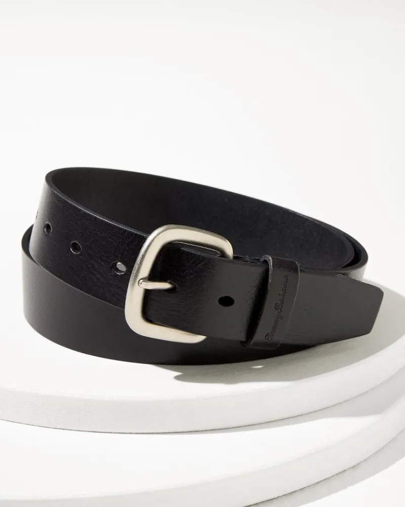 Tommy Bahama Raw Edge Leather Belt Black Outlet