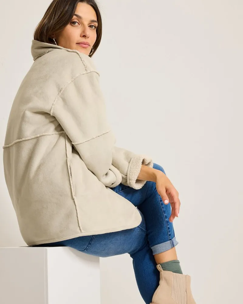 Tommy Bahama Reversible Faux Shearling Coat Oatmeal Hot