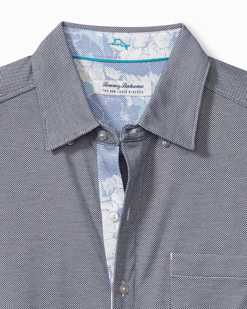 Tommy Bahama San Lucio Cali Blooms Happy Hour Stretch Knit Shirt Bering Blue