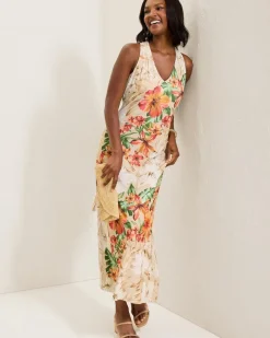 Tommy Bahama Sandy Solar Bloom Maxi Dress Travertine New