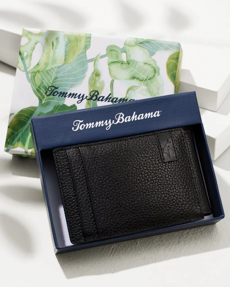 Tommy Bahama Scotchgrain Leather Magnetic Front Pocket Wallet Black Online