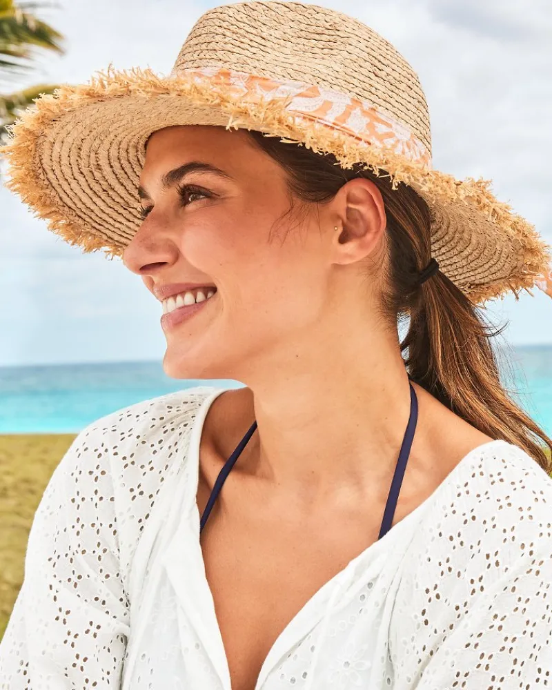 Tommy Bahama Seaside Continental Raffia Hat Natural/Coral Hot