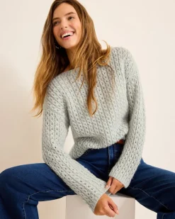 Tommy Bahama Shimmer Cable Boat-Neck Sweater Metallic Silver New
