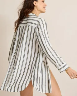 Tommy Bahama Shimmer Stripe Beach Shirt Mare Navy Clearance