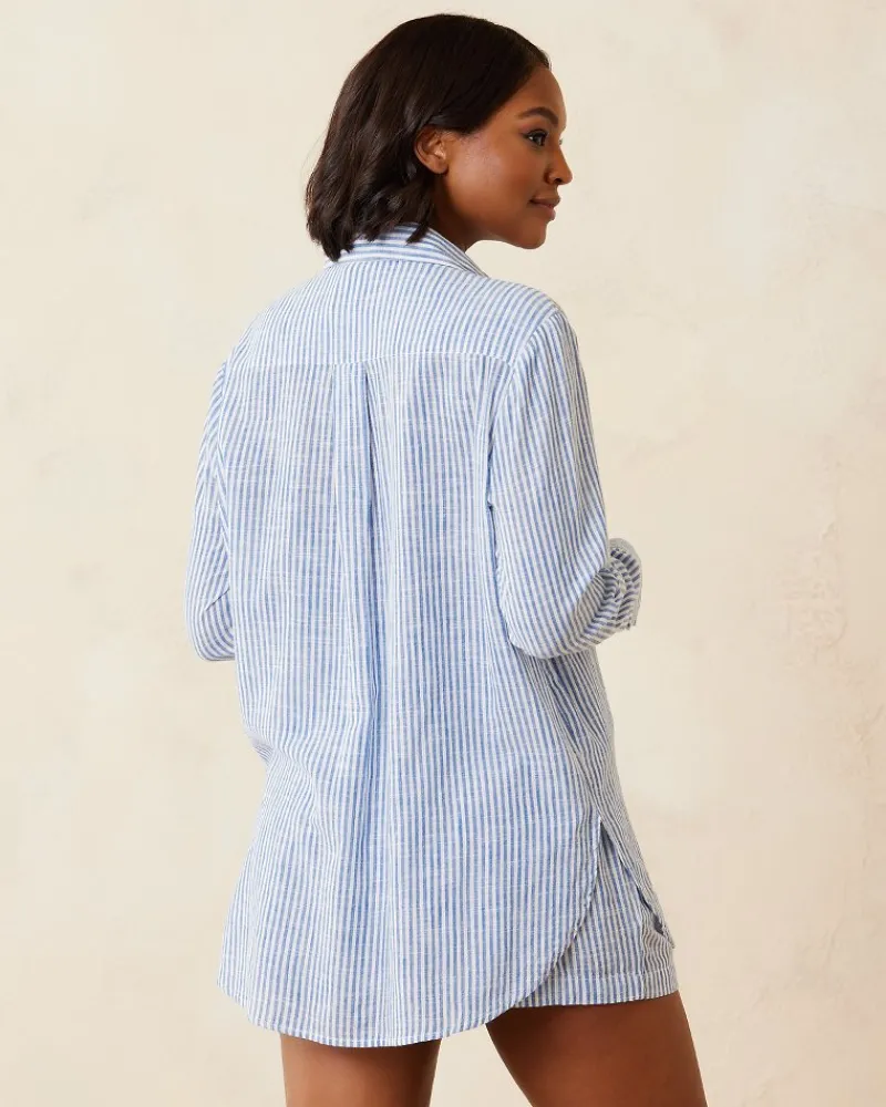 Tommy Bahama Shoreline Stripe Boyfriend Beach Shirt Beaming Blue Online