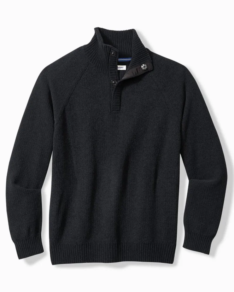 Tommy Bahama Shoreline Surfcomber Snap-Mock Sweater Black