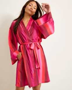 Tommy Bahama Short Satin Robe Burgundy Sale