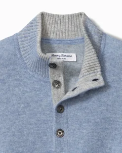 Tommy Bahama Soft Sands Cashmere Button-Mock Sweater Mystical Blue Best