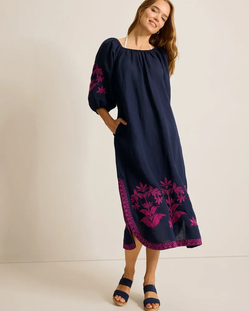 Tommy Bahama St. Lucia Embroidered Linen-Blend Coverup Dress Mare Navy Online