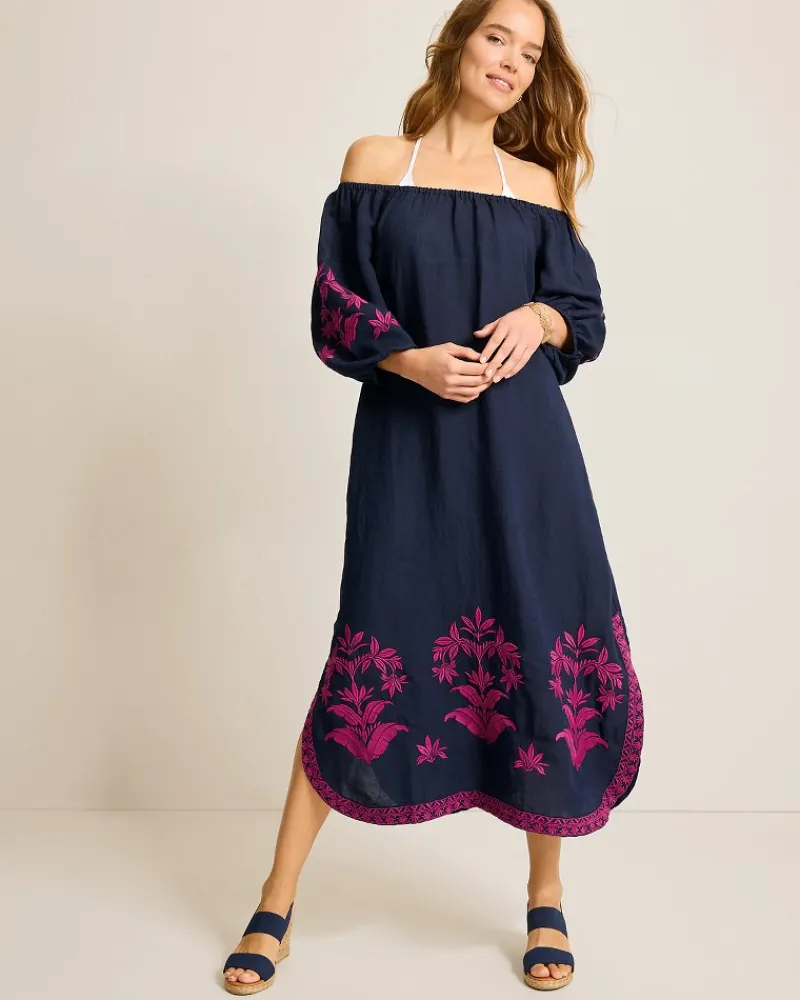 Tommy Bahama St. Lucia Embroidered Linen-Blend Coverup Dress Mare Navy Online