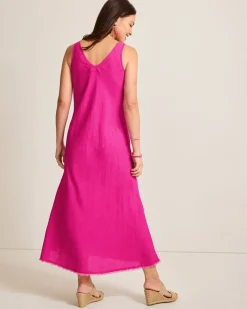 Tommy Bahama St. Lucia Linen-Blend Bias-Cut Coverup Dress Pink Maui Hot