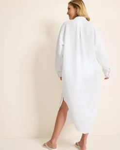 Tommy Bahama St. Lucia Linen-Blend Coverup Shirt Dress White Hot