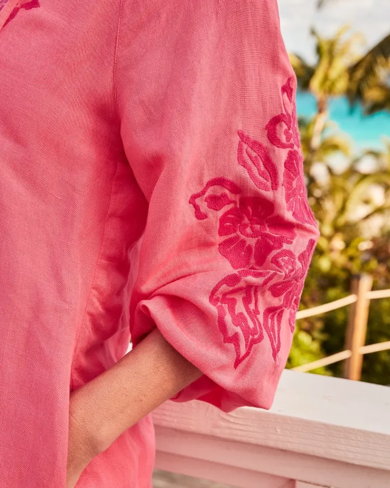 Tommy Bahama St. Lucia Linen-Blend Embroidered Coverup Dress Coral Coast Best
